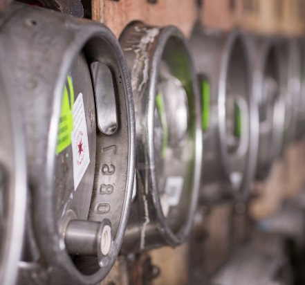 A row of beer kegs at The Dark Star Brewery