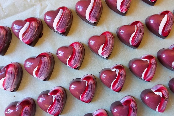 Pink chocolate hearts with marble effect from Noble and Stace
