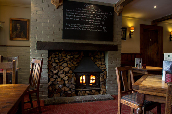The cosy fire at The Royal Oak in Poynings
