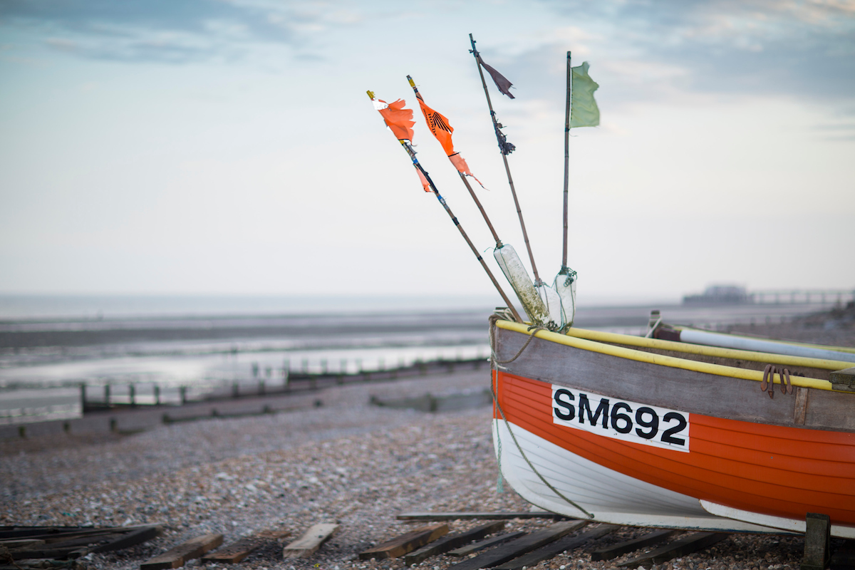 Boat on pebbles at Worthing beach