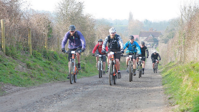 A group of cyclists on a guided ride