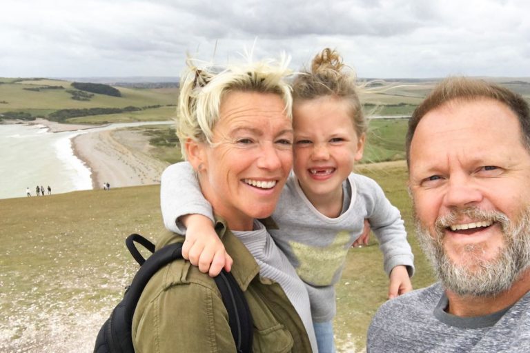 Family selfie on the windy South Downs
