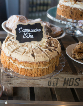 Cappuccino cake displayed in shop