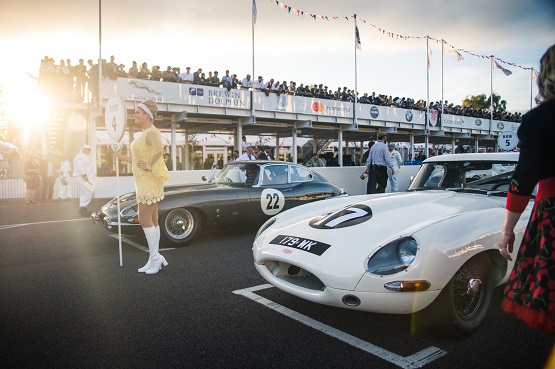 Vintage cars about to start a race at Goodwood Revival