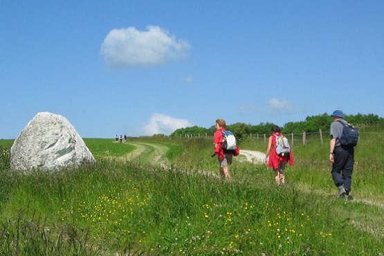 Three people taking part in the annual South Downs Way Walk
