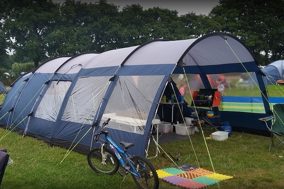A large family dome tent set up at Blacklands Farm campsite in Sussex