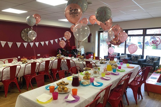 Cjs Cafe with tables set up for a birthday party