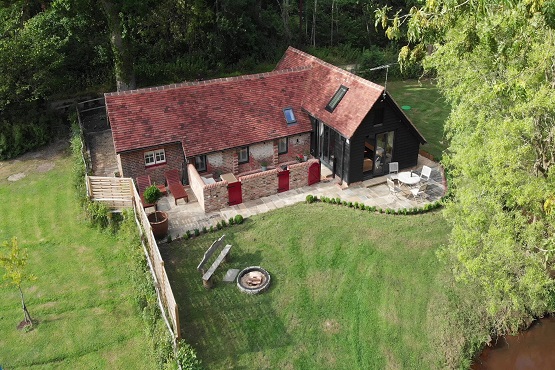 Drone image of The Piggery at John Bulls farm house in Cowfold
