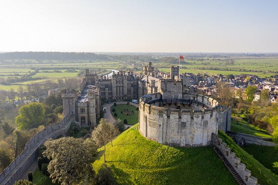 Drone image of Arundel Castle on a sunny day